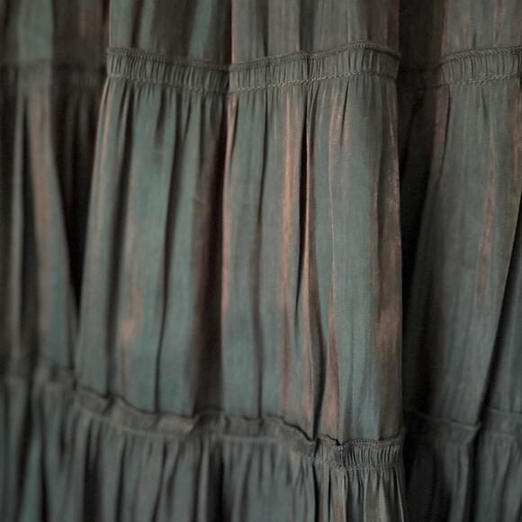 GREY COLLECTIVE NWT Hi-Neck Ruffle Sleeve Smocked Tiered Maxi Dress L TEAL - Picture 8 of 11